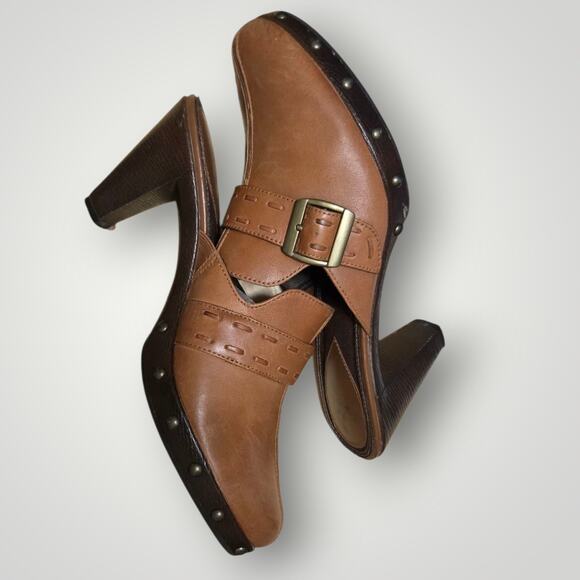 LifeStride Soft System Brown Leather Buckle Clog Mules | Comfort Shoes 7.5 - Picture 1 of 10